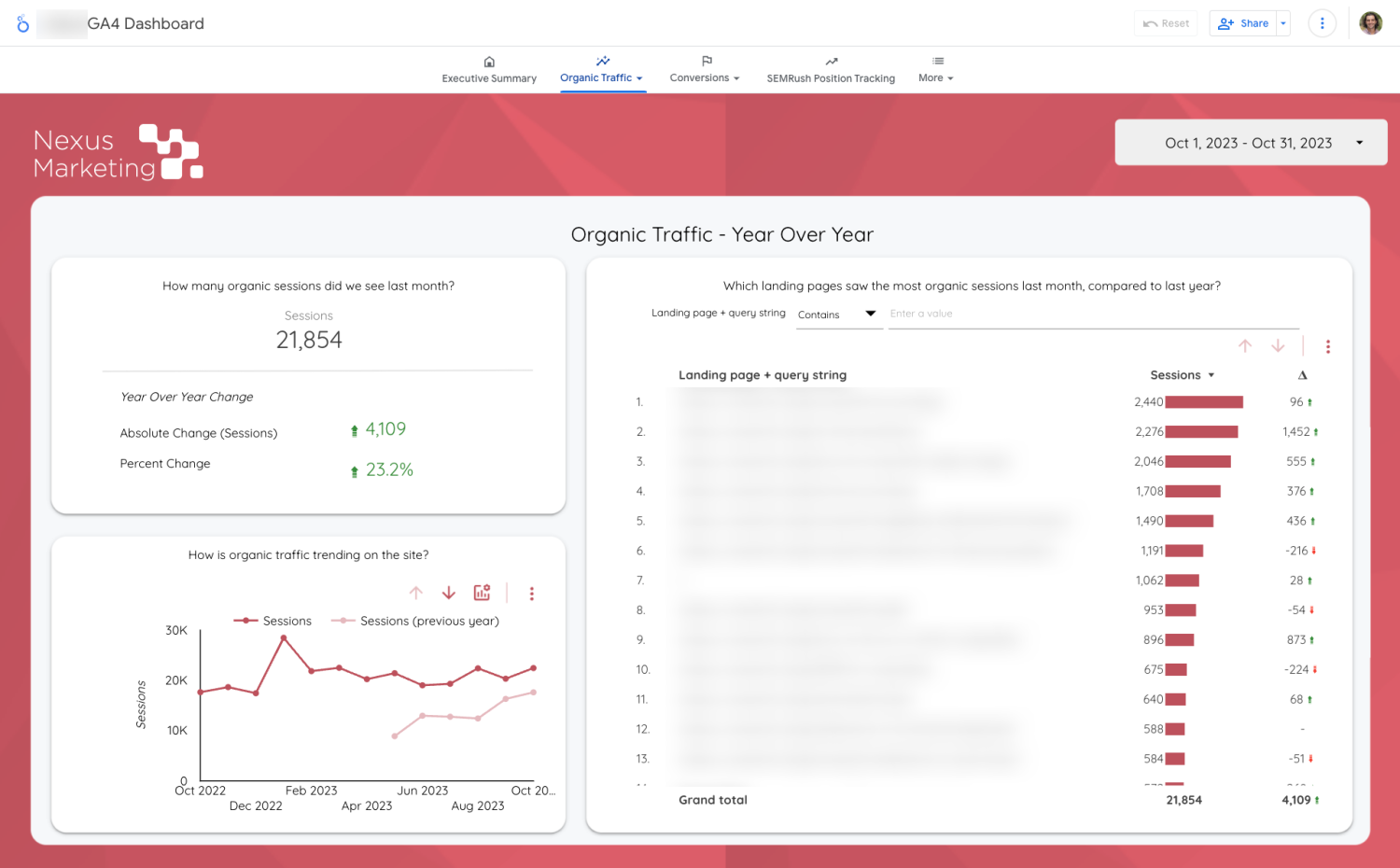 Organic SEO and Conversion Dashboard for Clients - Nexus Marketing