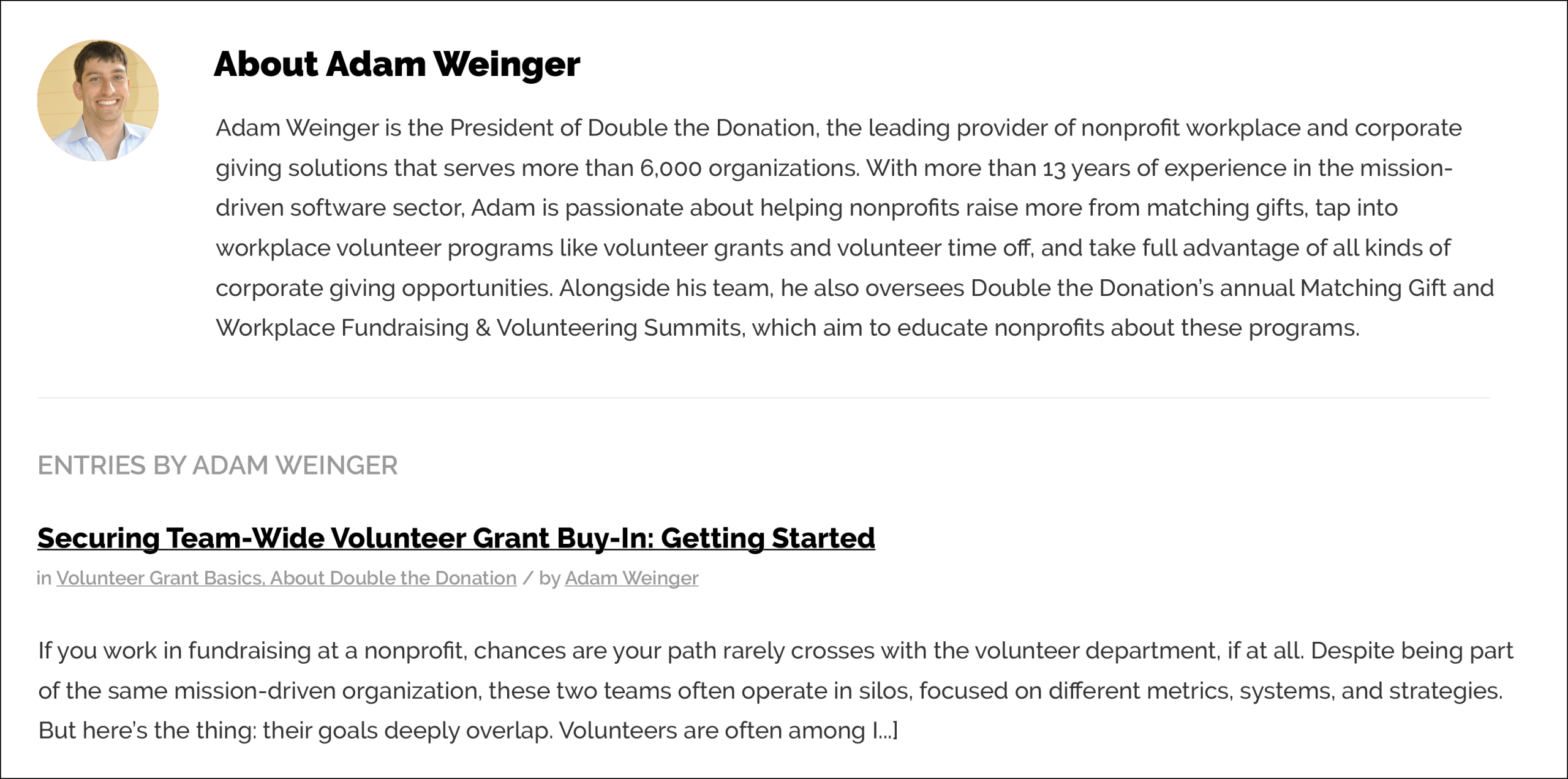 Screenshot of a good example of an author page