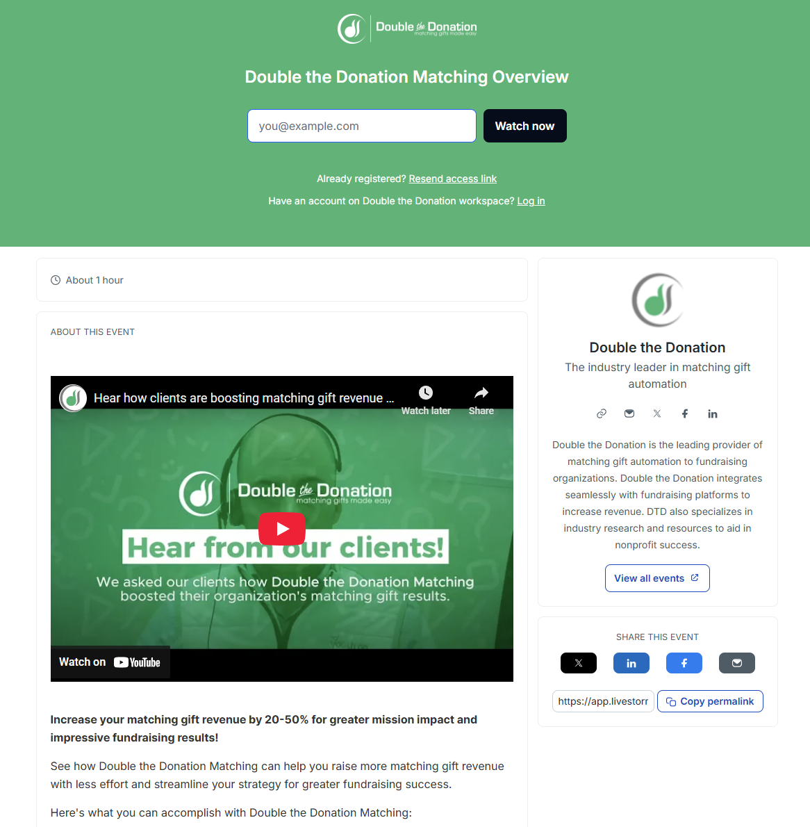 Double the Donation product walkthrough video page