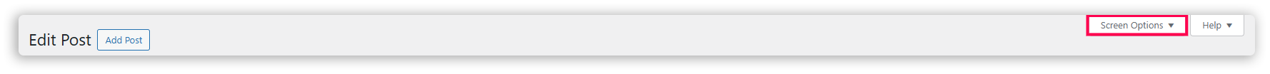 Screenshot showing the “Screen Options” button within WordPress.