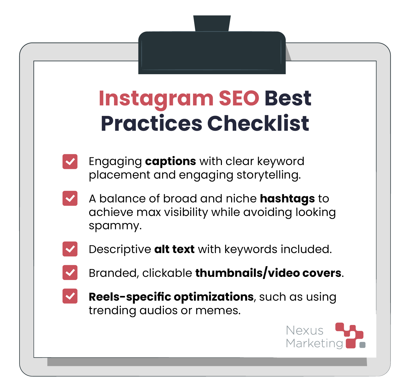 Instagram SEO Best Practices Checklist (all items listed below) 