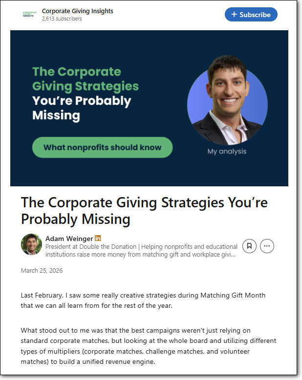 Example LinkedIn Pulse article