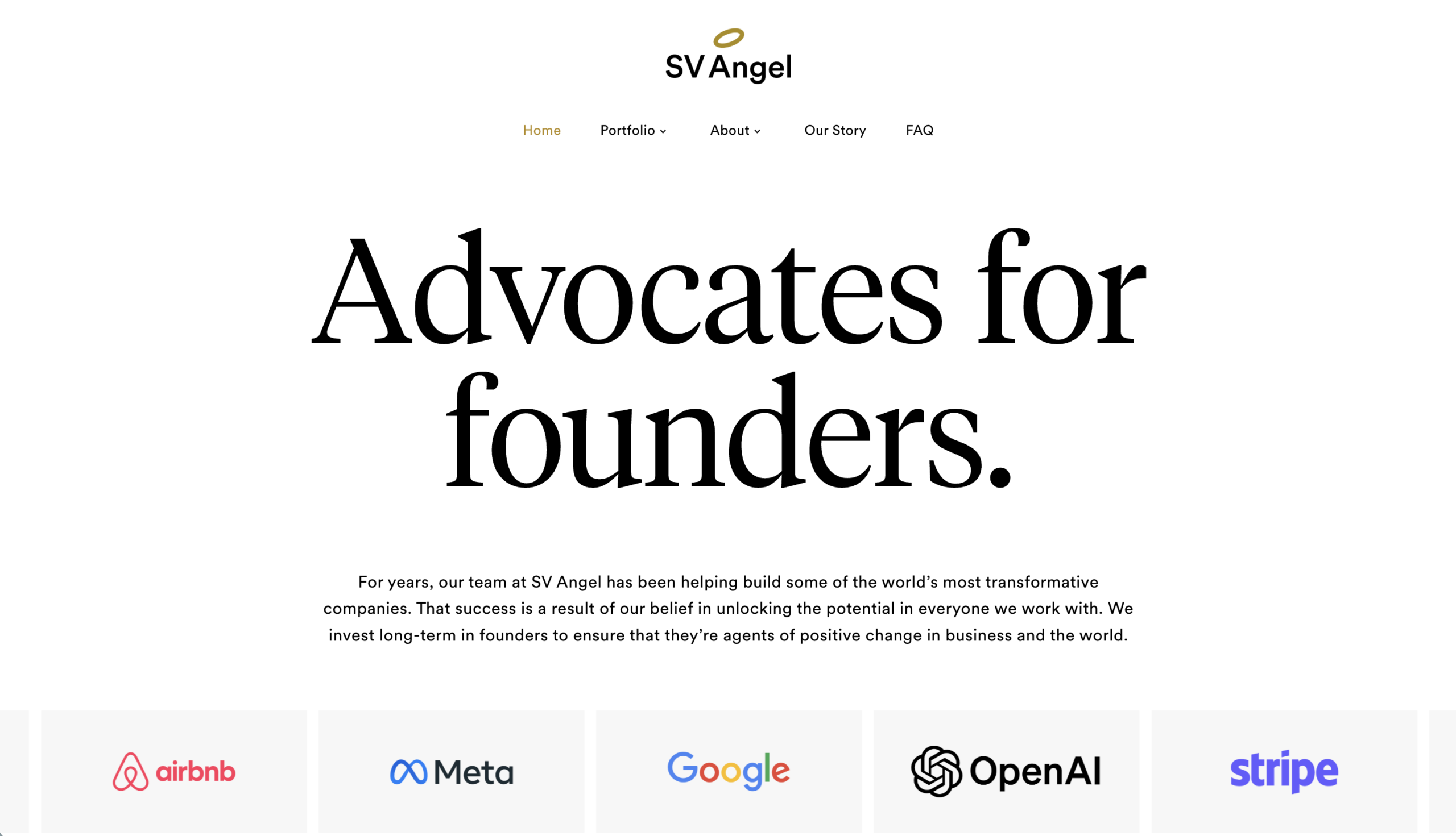 The SV Angel website homepage