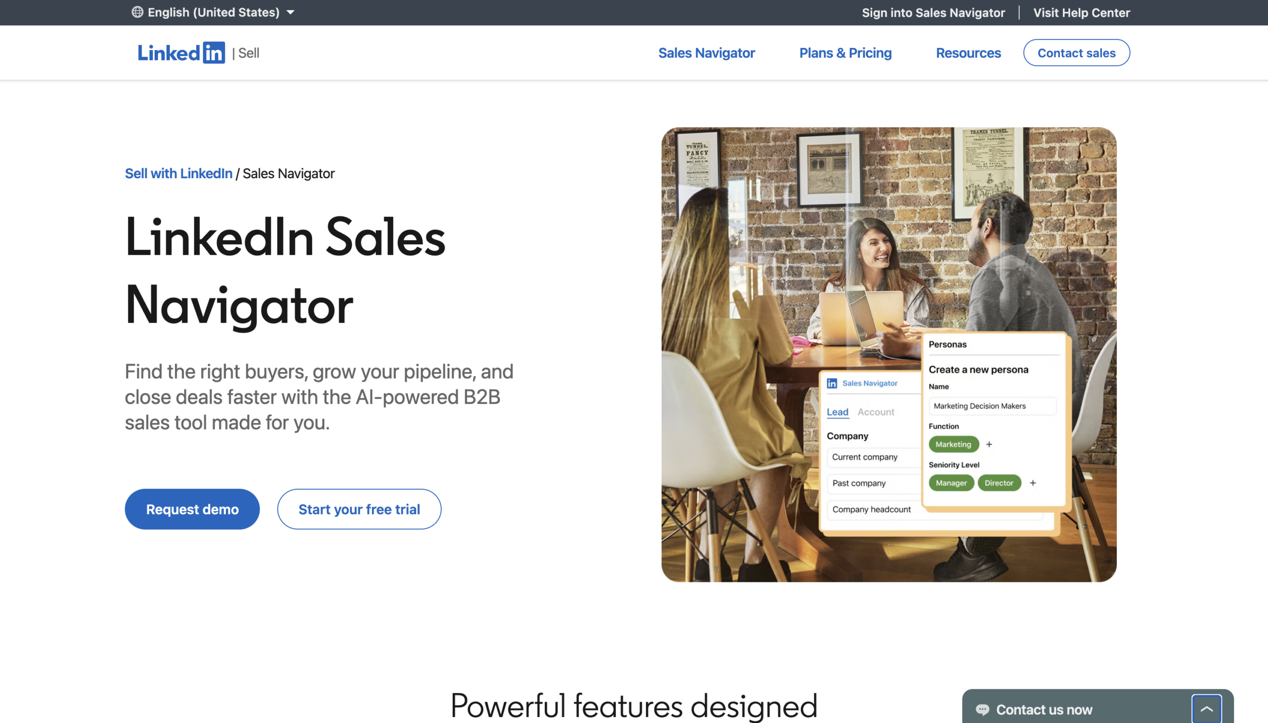The LinkedIn Sales Navigator website homepage