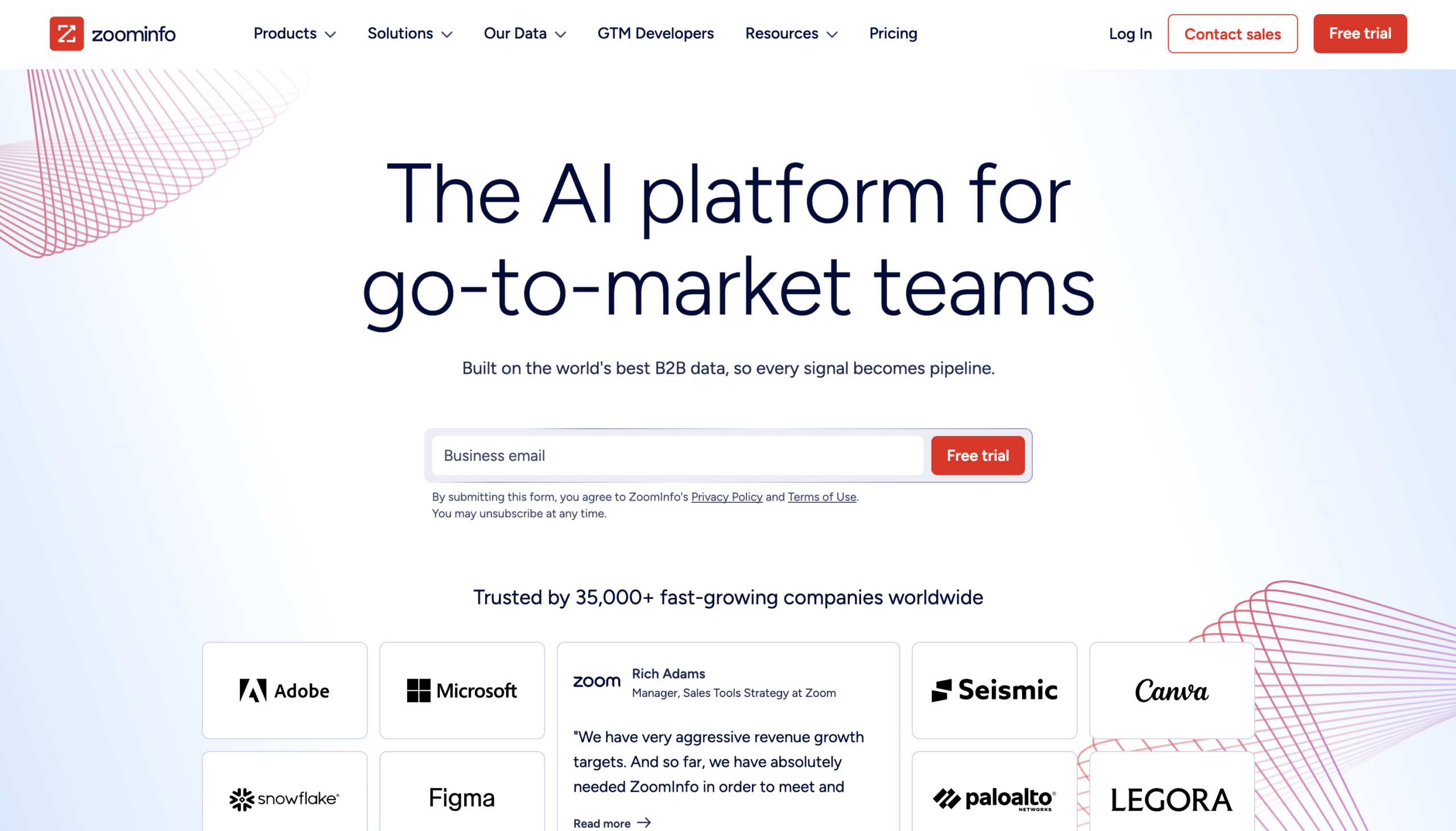 The ZoomInfo website homepage.
